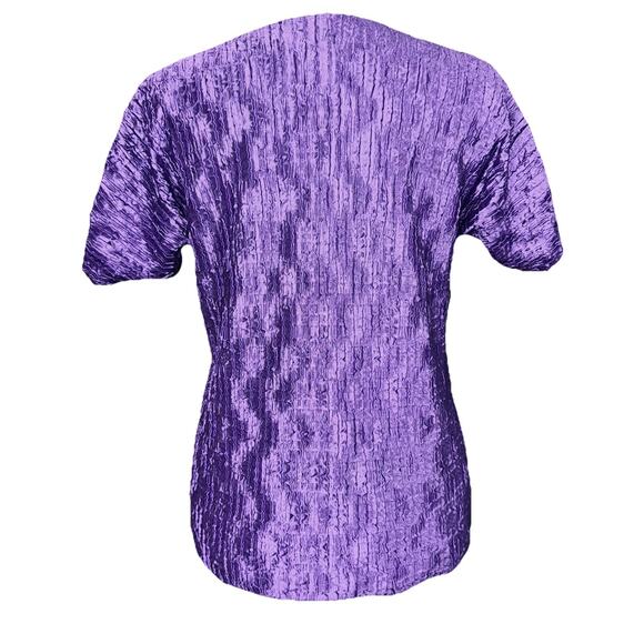 VTG Y2K Purple Crinkle Textured Top M/L Dolman Batwing Short Sleeve Blouse - Picture 4 of 5